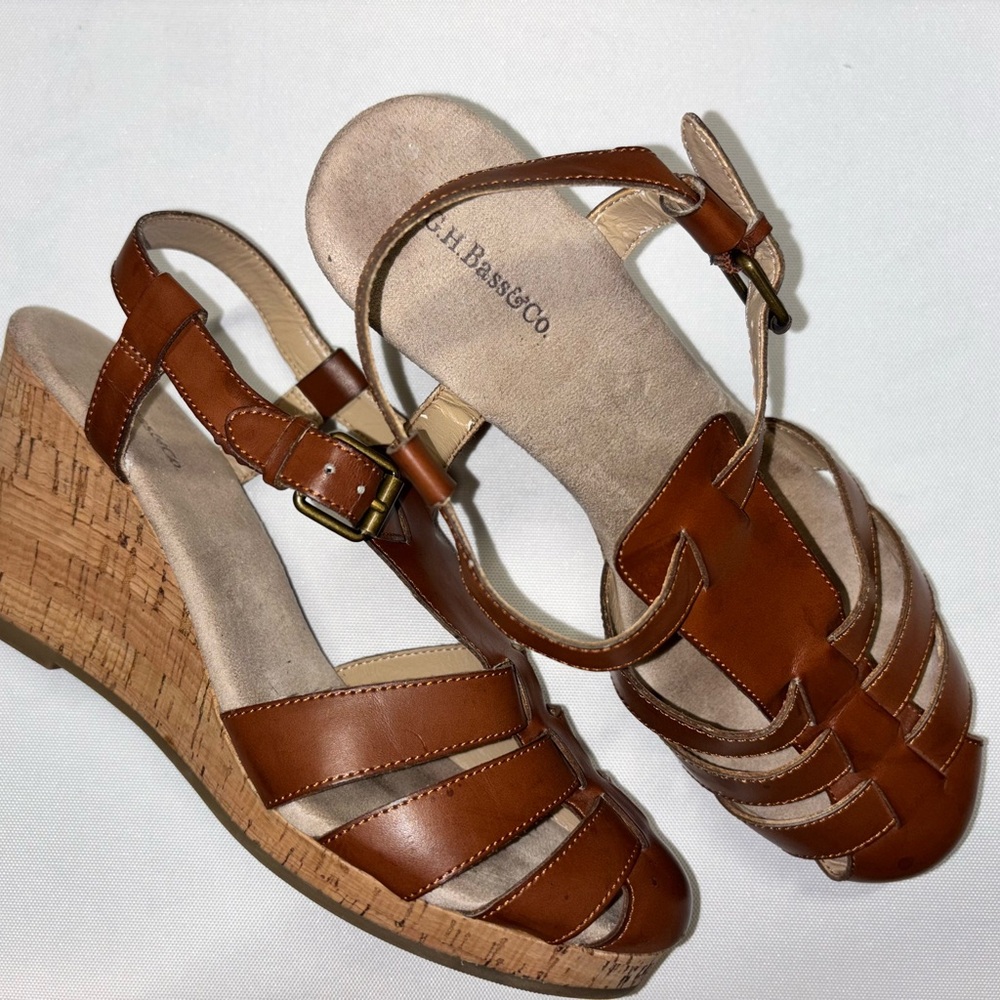 G.H. Bass & Co. Tan Leather Wedge Sandals